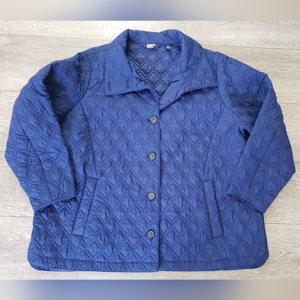 LANDS END Womens 2X 20W-22W Quilted Dark Blue Light Weight Jacket